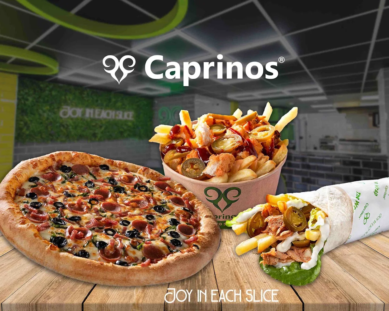 Freshly prepared Caprinos pizza